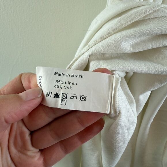 ADRIANA DEGREAS Silk & Linen Flare Dress Size M Ruffle Strappy Unlined Coastal - Picture 7 of 16